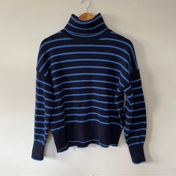 Theory Striped Turtleneck in Wool-Cashmere Navy Blue Stripe Size S/M - Picture 3 of 7
